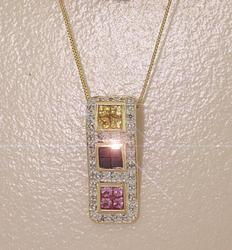 Multi-color Sapphire Diamond 14K Gold Pendant Necklacemulti 