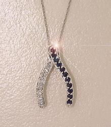 Sapphire and Diamond 14K White Gold Wishbone Pendant Necklacesapphire 
