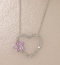 Pink Sapphire Diamond White Gold Heart Flower Pendant Necklacepink 