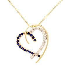 Blue Sapphire and Diamond 14K Gold Heart Pendant Necklaceblue 
