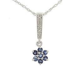 Sapphire and Diamond 14K White Gold Flower Pendant Necklacesapphire 