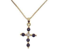 Sapphire and Diamond 14K Gold Cross Pendantsapphire 