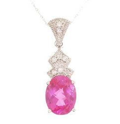 Purple created Sapphire Diamond White Gold Pendant Necklacepurple 