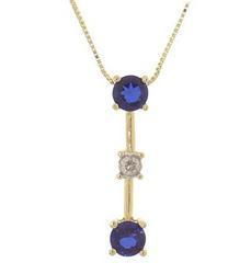 Round Sapphire and Diamond Genuine Gold Dangle Pendant w/Chainround 