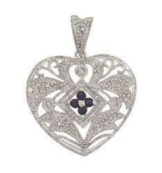 Sapphire Diamond 14K White Gold Heart Pendantsapphire 