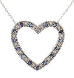 Sapphire and Diamond White Gold Heart Pendant Necklacesapphire 