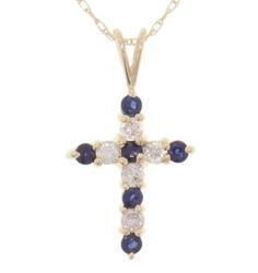 Sapphire and Diamond 14K Gold Cross Pendant Necklacesapphire 