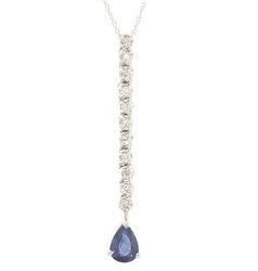 Pear Sapphire and Diamond 14K White Gold Pendant w/chainpear 