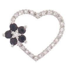 Diamond Blue Sapphire White Gold Heart Flower Pendantdiamond 