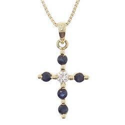 Sapphire and Diamond 14K Gold Cross Pendant Necklacesapphire 