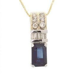 Emerald cut Sapphire Diamond 14K Two-tone Gold Pendant Necklaceemerald 