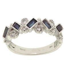 Emerald Cut Sapphire Diamond 14K White Gold Milgrain Ringemerald 