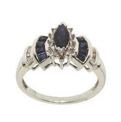 Sapphire Diamond 14K White Gold Cluster Ringsapphire 