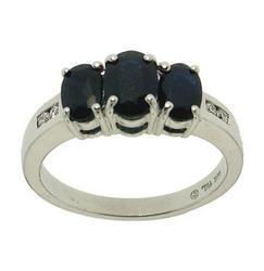 Oval Cut Sapphire Diamond 14K White Gold 3 Stone Ringoval 