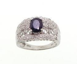 Oval Sapphire Diamond 14K White Gold Dome Cluster Ringoval 