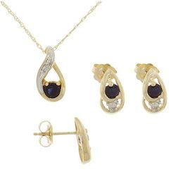 Sapphire and Diamond Genuine Gold Pendant and Earrings Set