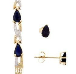 Sapphire and Diamond Gold Bracelet and Earrings Set