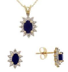 Sapphire and Diamond Gold Pendant Chain and Earrings Set