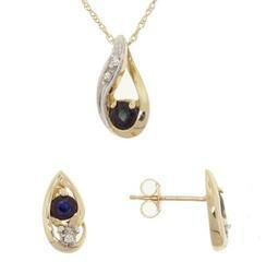 Sapphire Diamond Pendant Earring Gold Set