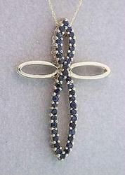 SAPPHIRE 14KT GOLD CROSS PENDANT NECKLACEsapphire 