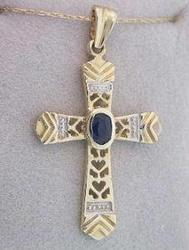 Sapphire 14KT Gold Cross Pendantsapphire 
