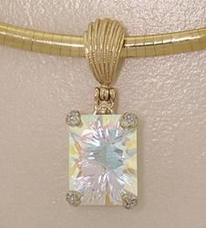 Emerald cut Radiant Sea Mist Topaz and Diamond Slide Pendantemerald 