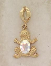Oval Sea Mist Topaz Diamond 14K Gold Frog Pendantoval 