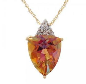 10K Gold Pendant w/ Chain Twilight Mystic Topaz Diamondgold 