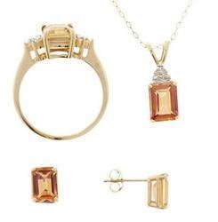 Emerald cut Twilight Topaz Diamond Gold Ring, Pendant, Earrings Set
