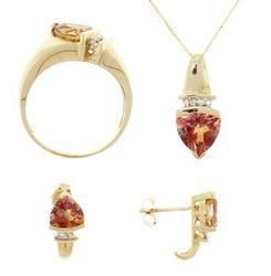 Trillion Twilight Topaz and Diamond Gold Ring Earrings Pendant Set