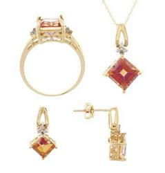 Trillion Twilight Topaz and Diamond Gold Ring Earrings Pendant Set