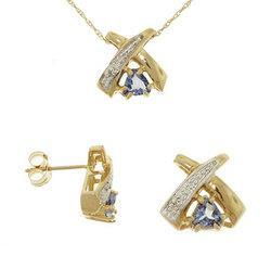 Tanzanite Diamond 14K Gold Stud Earrings and Pendant Necklace Set