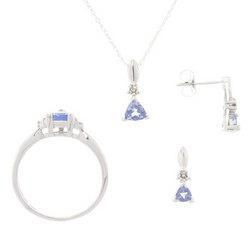 Tanzanite Diamond White Gold Pendant Earrings Ring Set