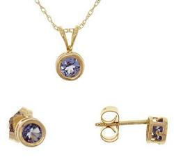 Tanzanite 14K Gold Pendant Earrings Set