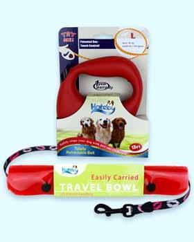 Red Large Leash and Large Travel Bowl Set Case Pack 6red 