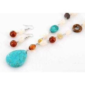 26" Turquoise Color Tear Drop Necklace Set Case Pack 3turquoise 