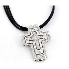 Two Tone Crystal Cross with Cord Necklace Case Pack 3two 