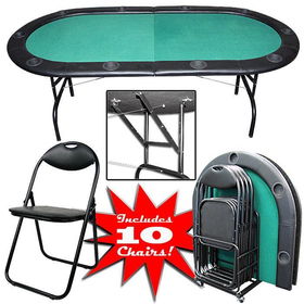 Folding 7 foot poker table with 10 padded chairs &amp; cart
