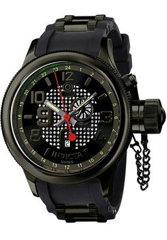 Men's Russian Diver Black Dial Black Rubber and Black Ion Platedmen 