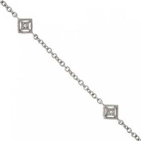 14KT White Gold Rolo Anklet with Diamonds Lobsterwhite 