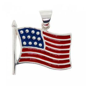 New Solid Sterling Silver Pendant US Flag Charm Enamelsolid 