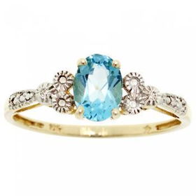 Yellow Gold Ring w/ Reeded Accent Blue Topaz Diamondyellow 