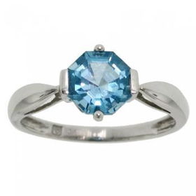 Solid 10KT White Gold Ring Octagon Blue Topaz Gemstonesolid 