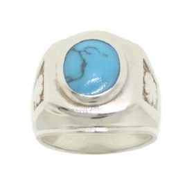 Sterling Silver Wide Band Ring Bezel Set Turquoise Sz=9sterling 