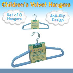 Set of 6 Children&#39;s Velvet Hangers - LIGHT BLUEchildren 