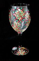 Christmas Trees Design - Hand Painted - Wine Glass - 8 oz.