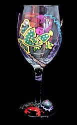 Fantasy Fish Design - Hand Painted - Wine Glass - 8 oz..