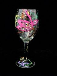 Flamingo Frolic Design - Hand Painted - Wine Glass - 8 oz..