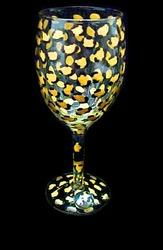 Gold Leopard Design - Hand Painted - Wine Glass - 8 oz..