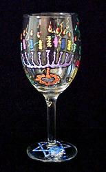 Hanukkah Happiness Design - Hand Painted -Wine Glass - 8 oz.